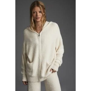 Anthropologie Daily Practice Fleece Zip-Up Hoodie in Warm White Size M/L